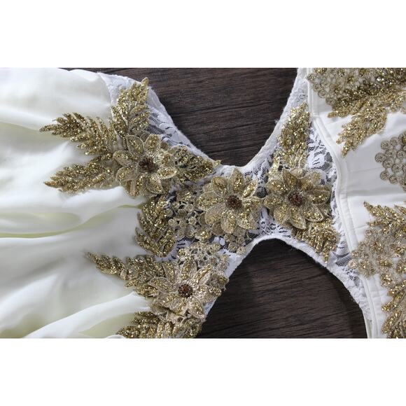 Custom Girls 14 Ice Skating costume gold glitter floral halter dance competition - Picture 10 of 16